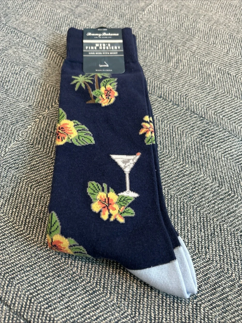 Tommy Bahama Men's Crew Socks-Hibiscus Flowers, Palm Trees, and Martini Glass